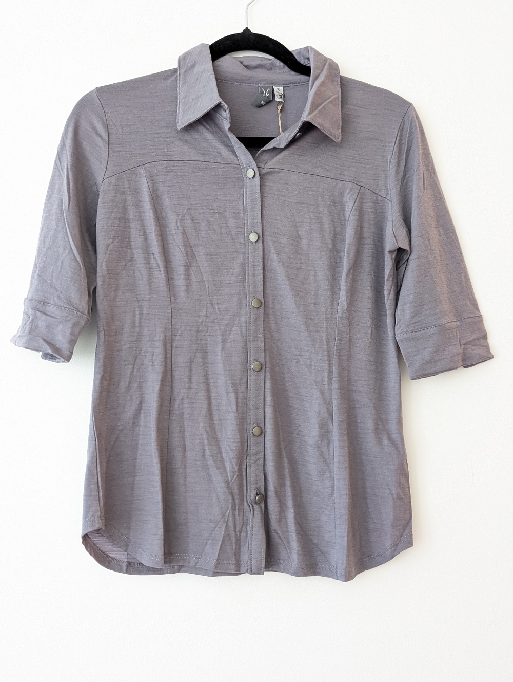 Ibex Ciara Merino Wool 3/4 NEW Sleeve Button Up Shirt In Purple Size Small